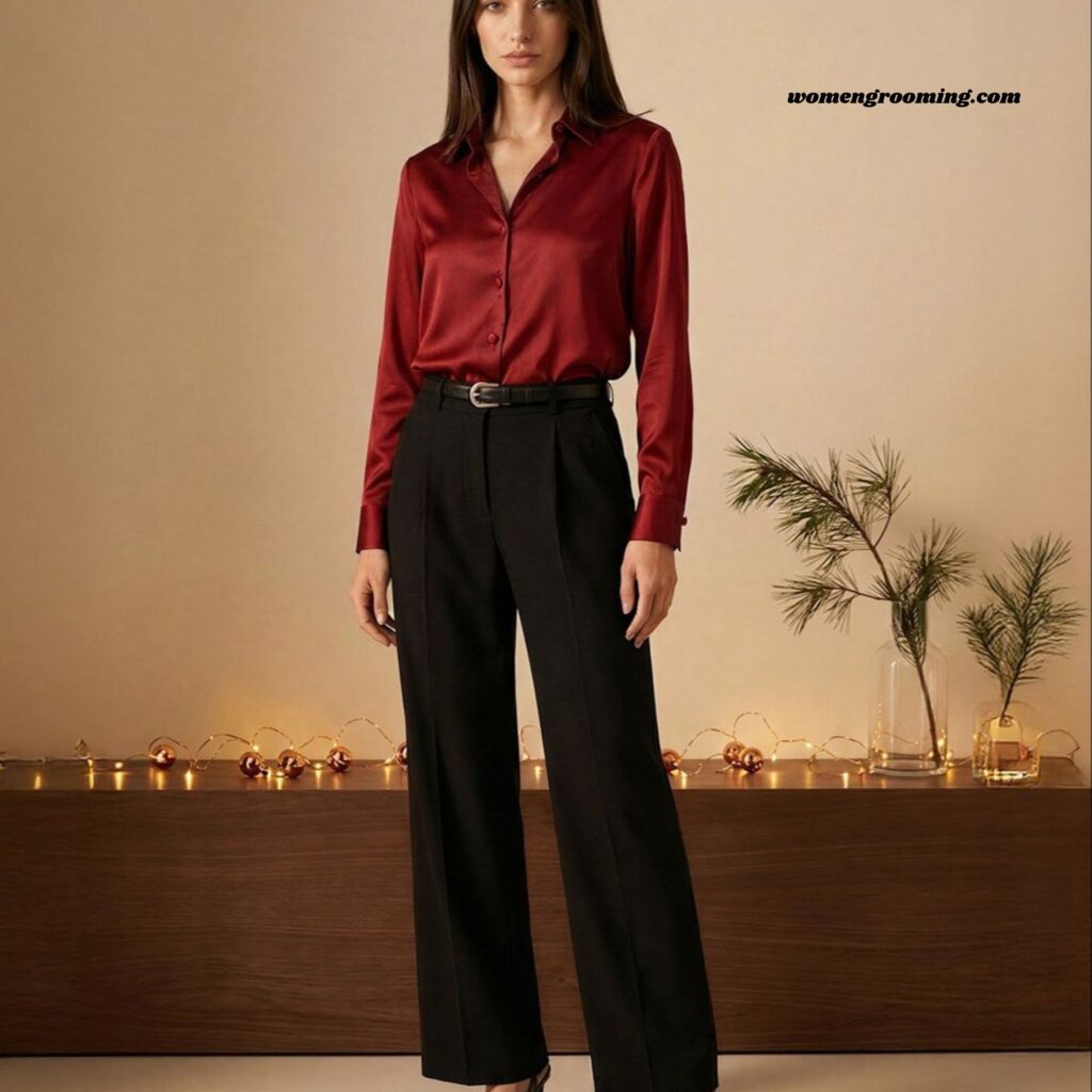 Satin Blouse with Black Pants