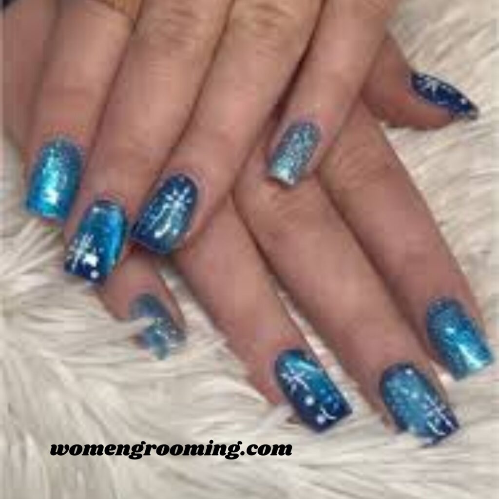 Short Frosty Blue Square Nails