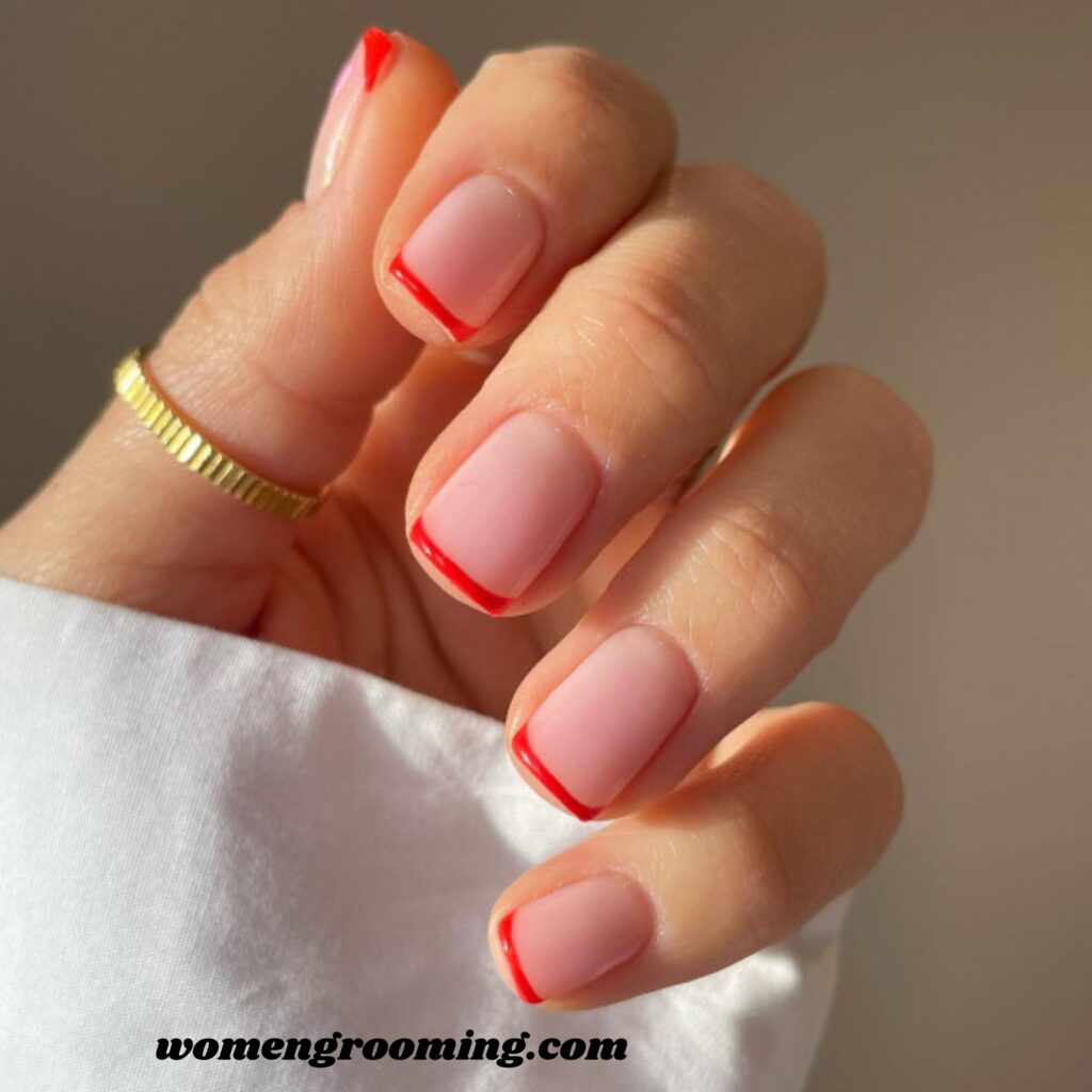 Short Red French Nails