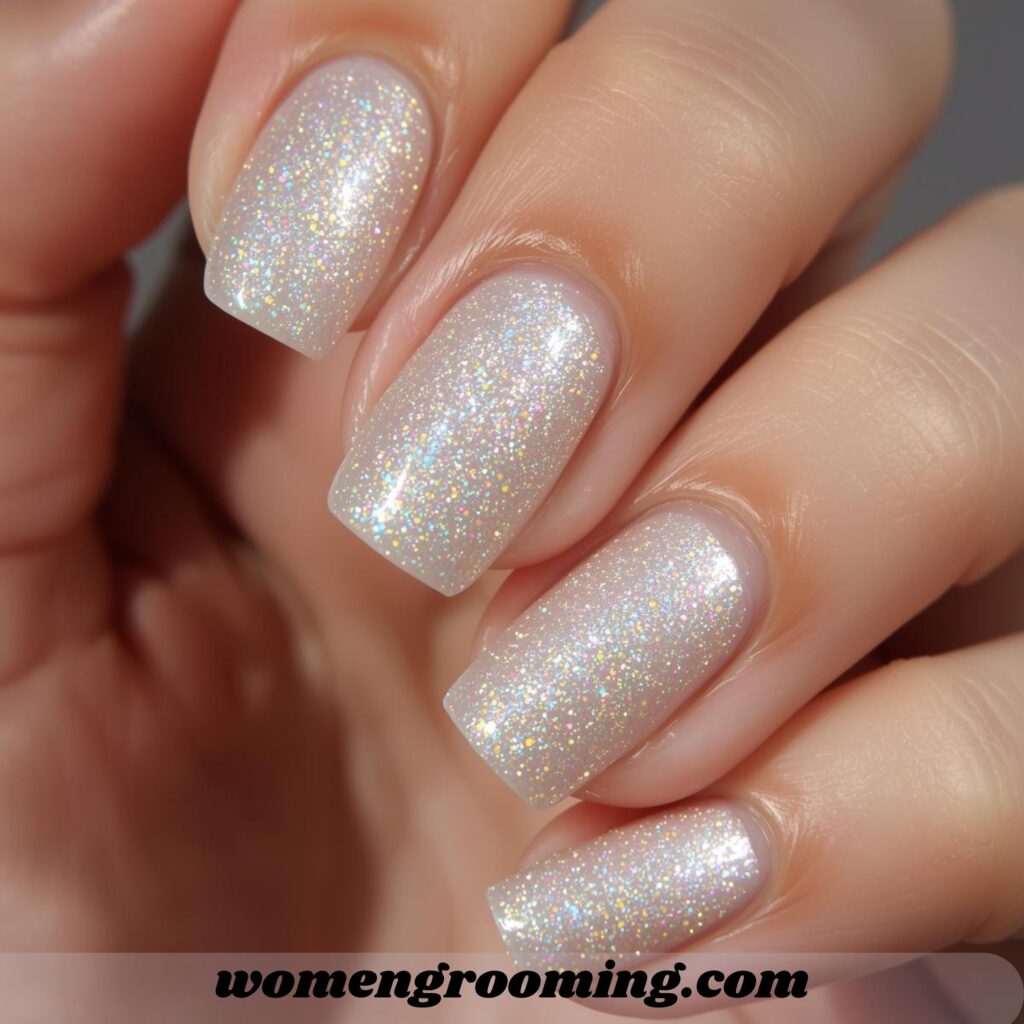 Short Silver Glitter Nails