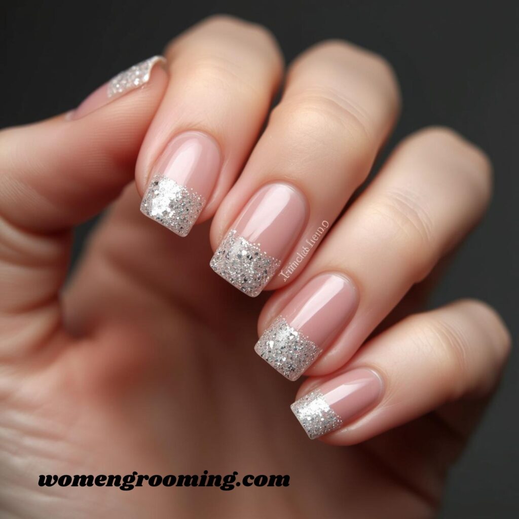 Short Square Glitter French Tips