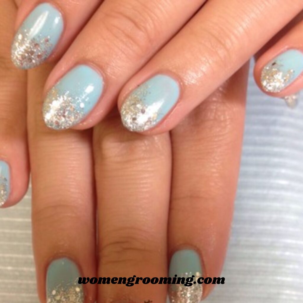 Silver-Blue Glitter Nails