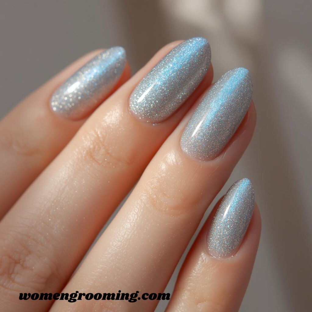 Silver-Blue Shimmer Nails