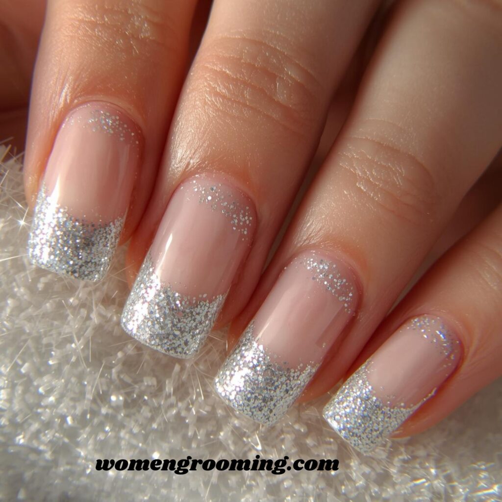 _Silver Glitter French Tips