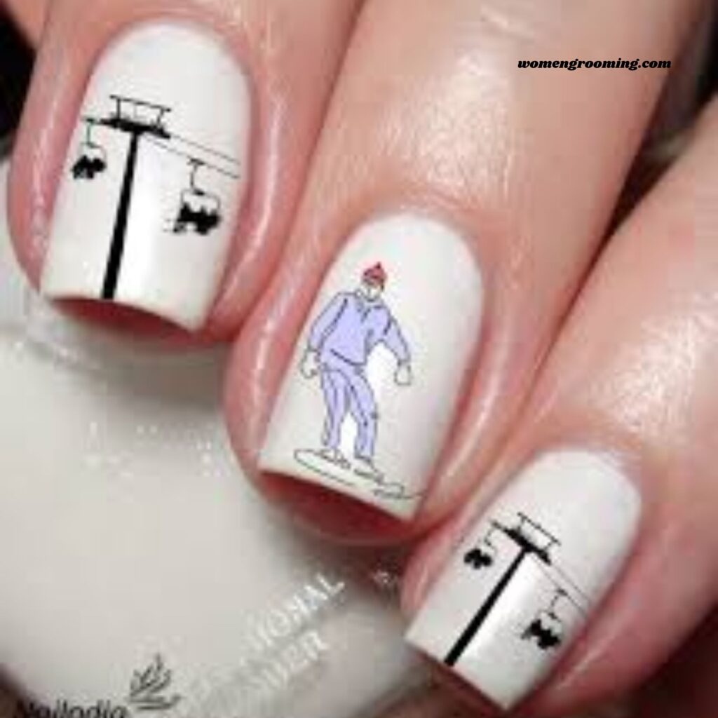 Ski Pole Line Art Nails