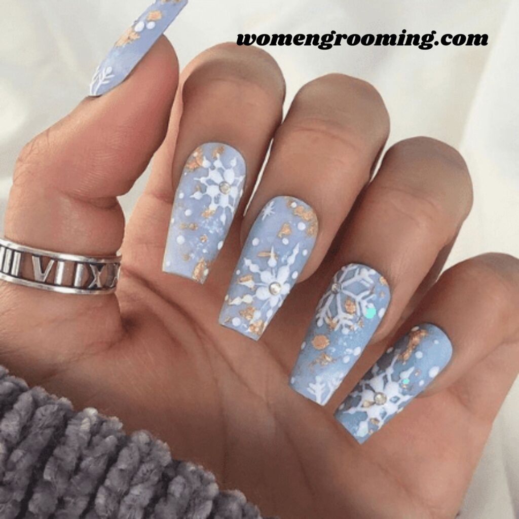 Snowflake Icy Blue Nails