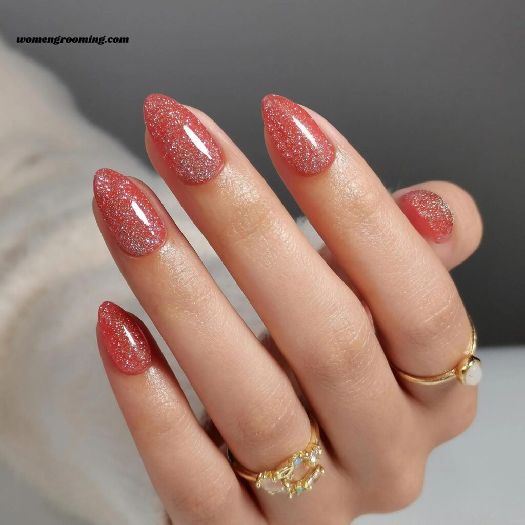 Soft Glitter Almond Nails
