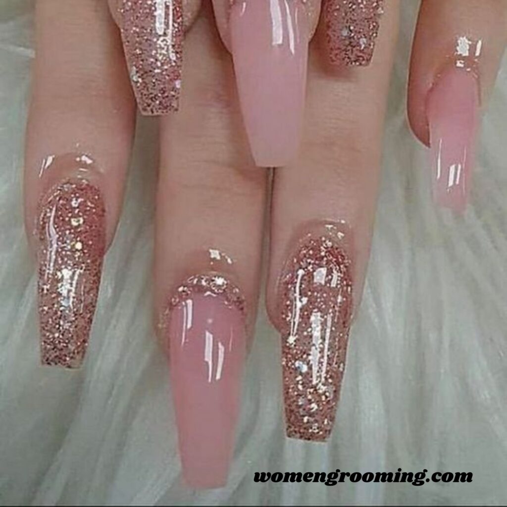 Soft Glitter Pink Nails