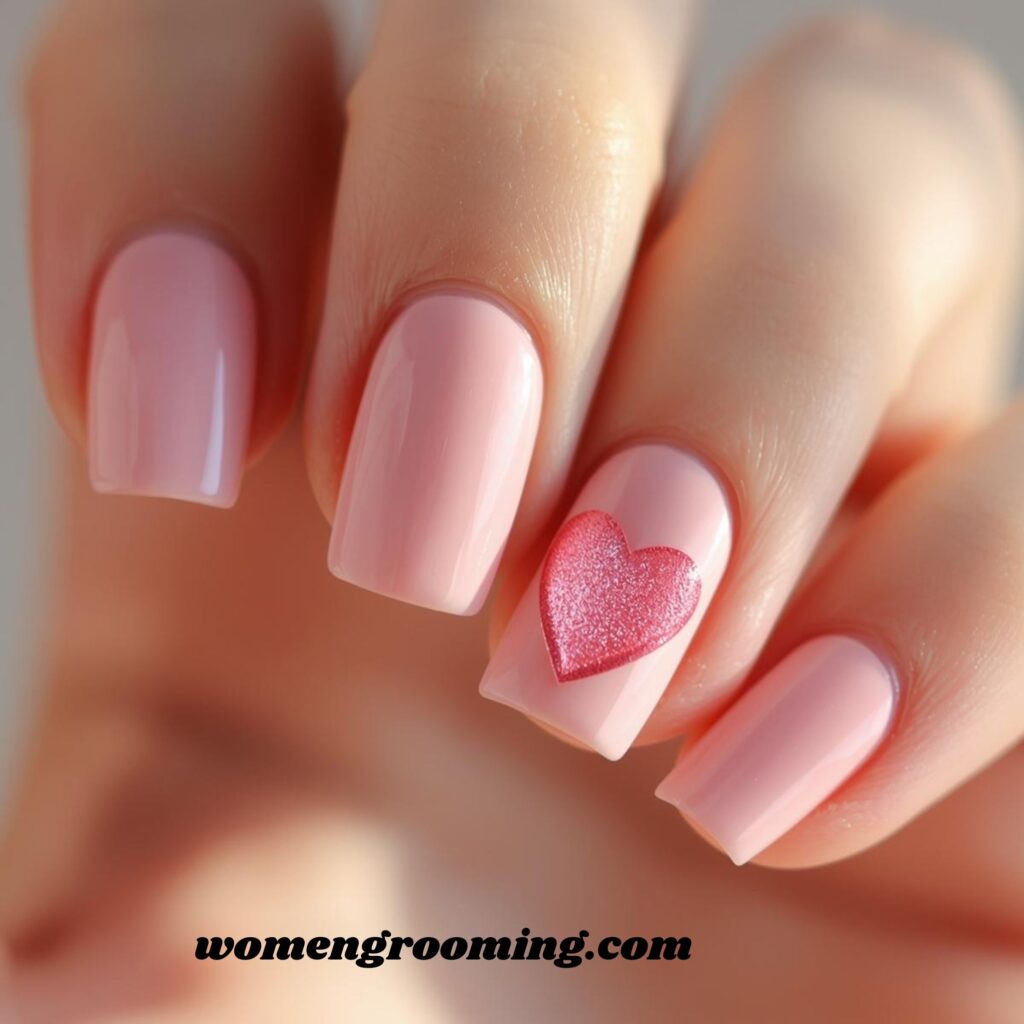 Soft Pink Heart Accent Nails