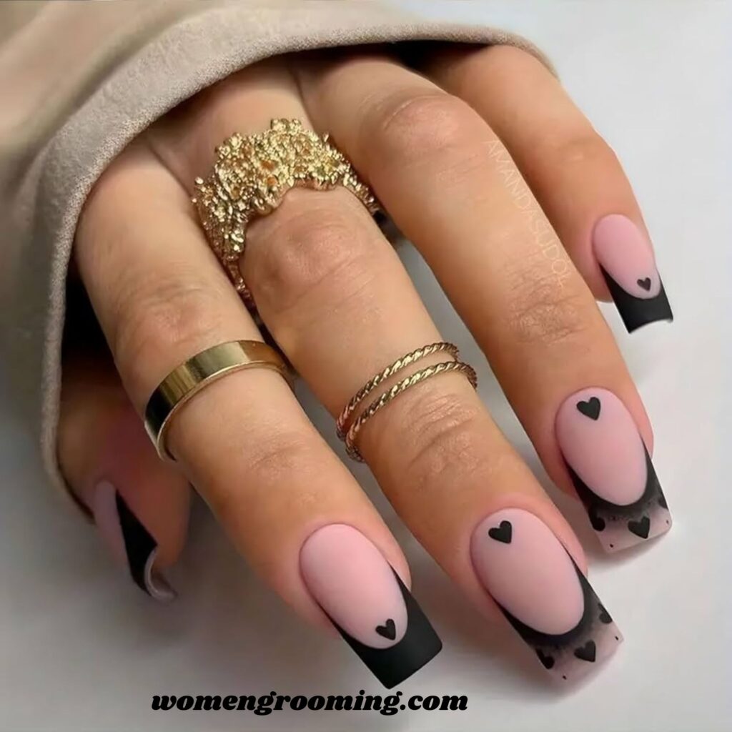 Square Black Valentine Nails