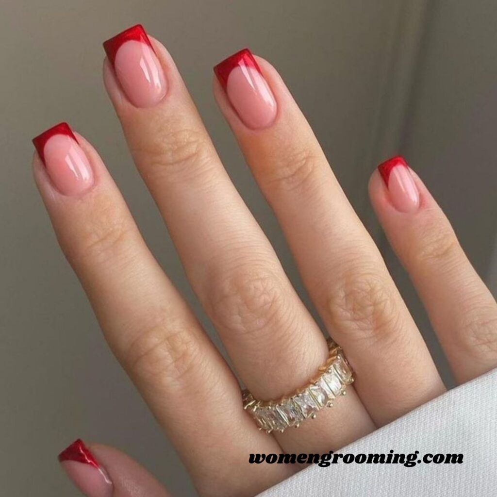 Square Red French Nails