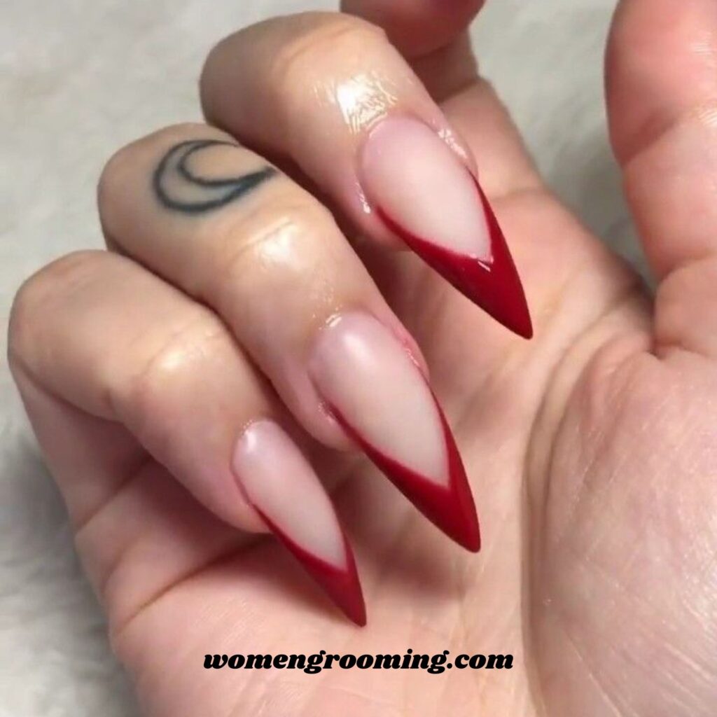 Stiletto Red French Nails