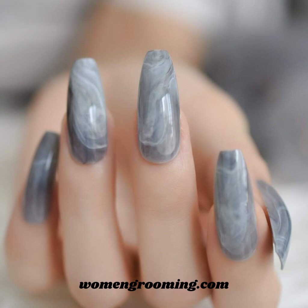 Stone Gray Marble Nails