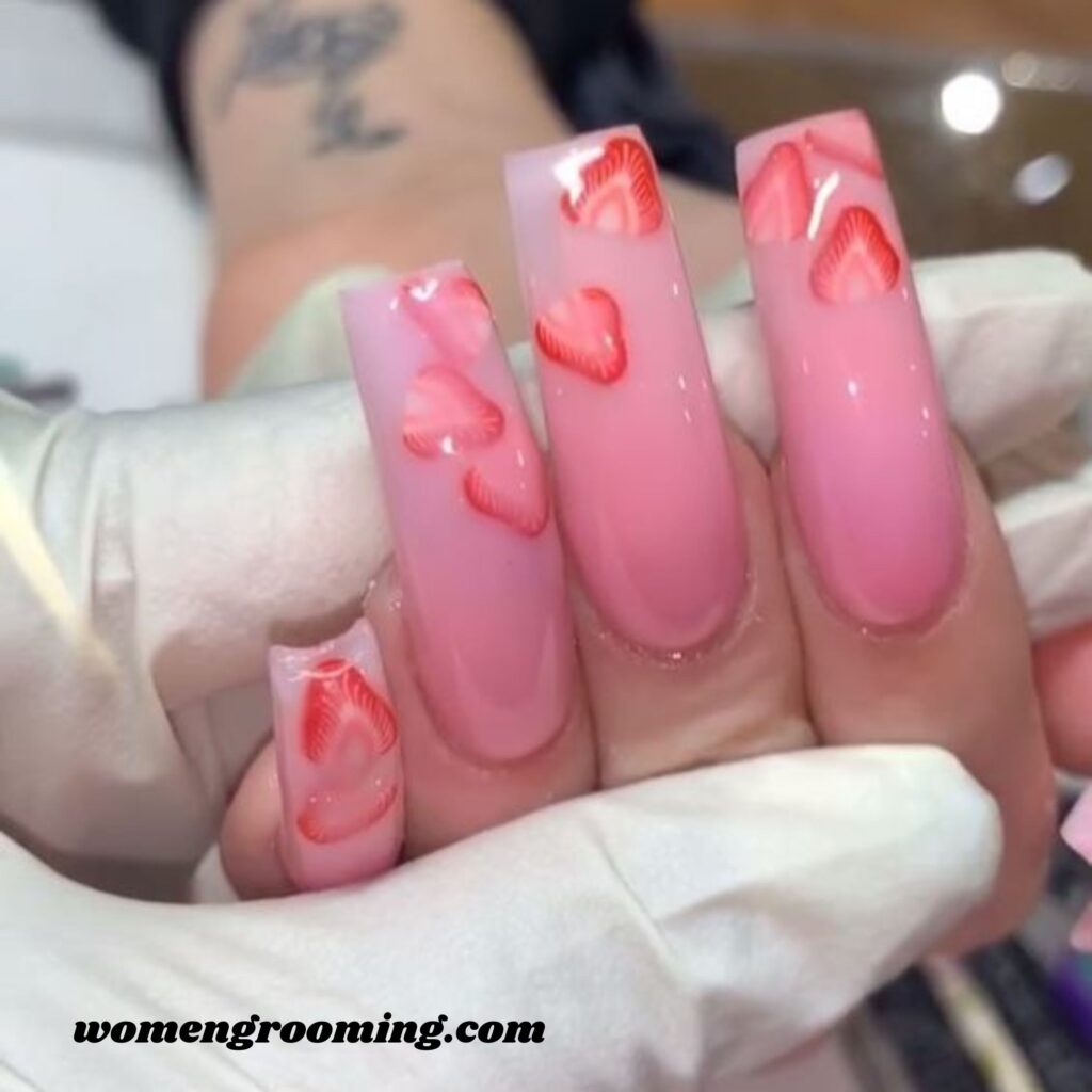 Strawberry Milk Heart Nails