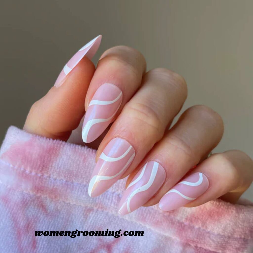 Swirl Art Almond Nails