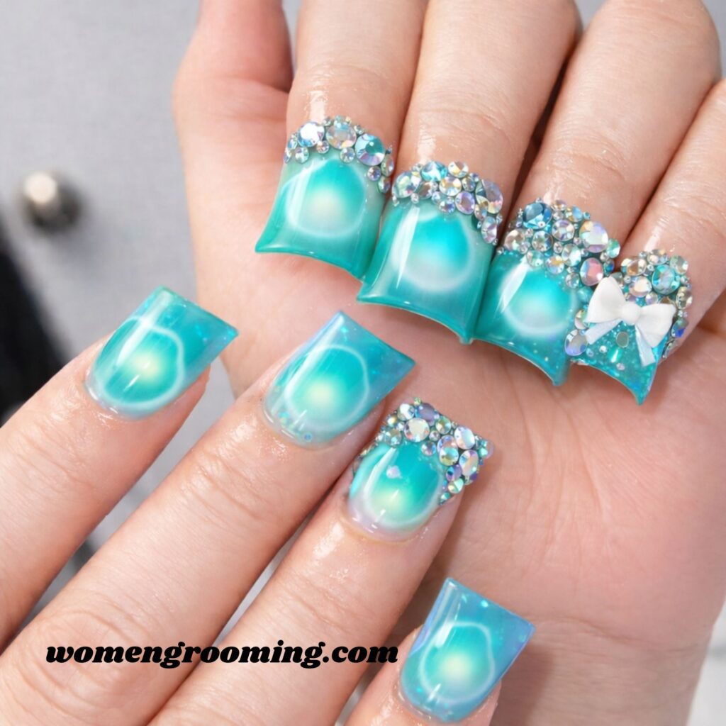 Teal Aura Duck Nails