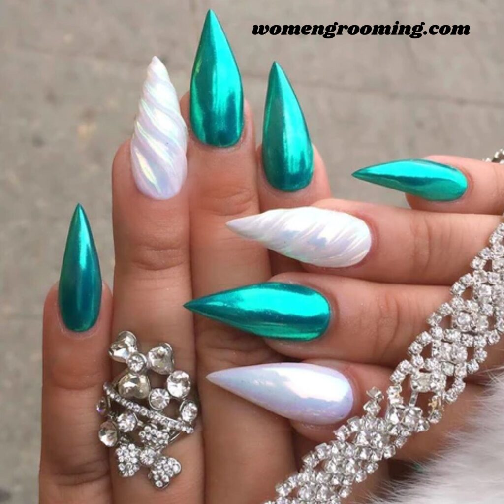 Teal Chrome Nails