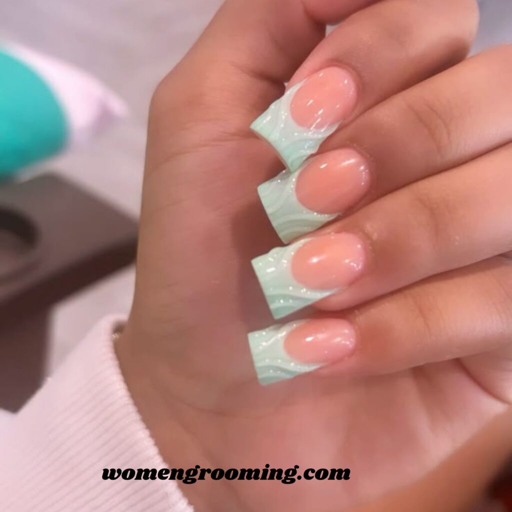 Teal French Tip Duck Nails
