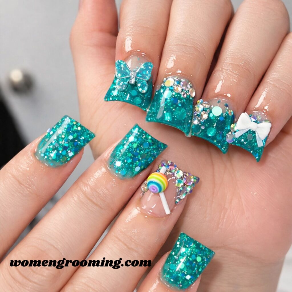 Teal Jelly Duck Nails