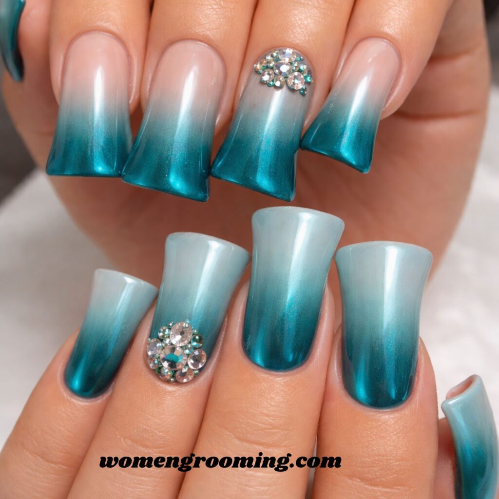 Teal Ombre Duck Nails