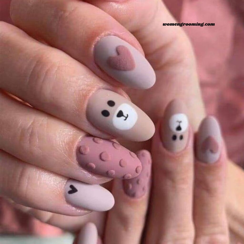 Teddy Bear Almond Nails
