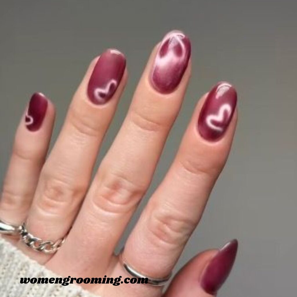 Velvet Red Heart Nails