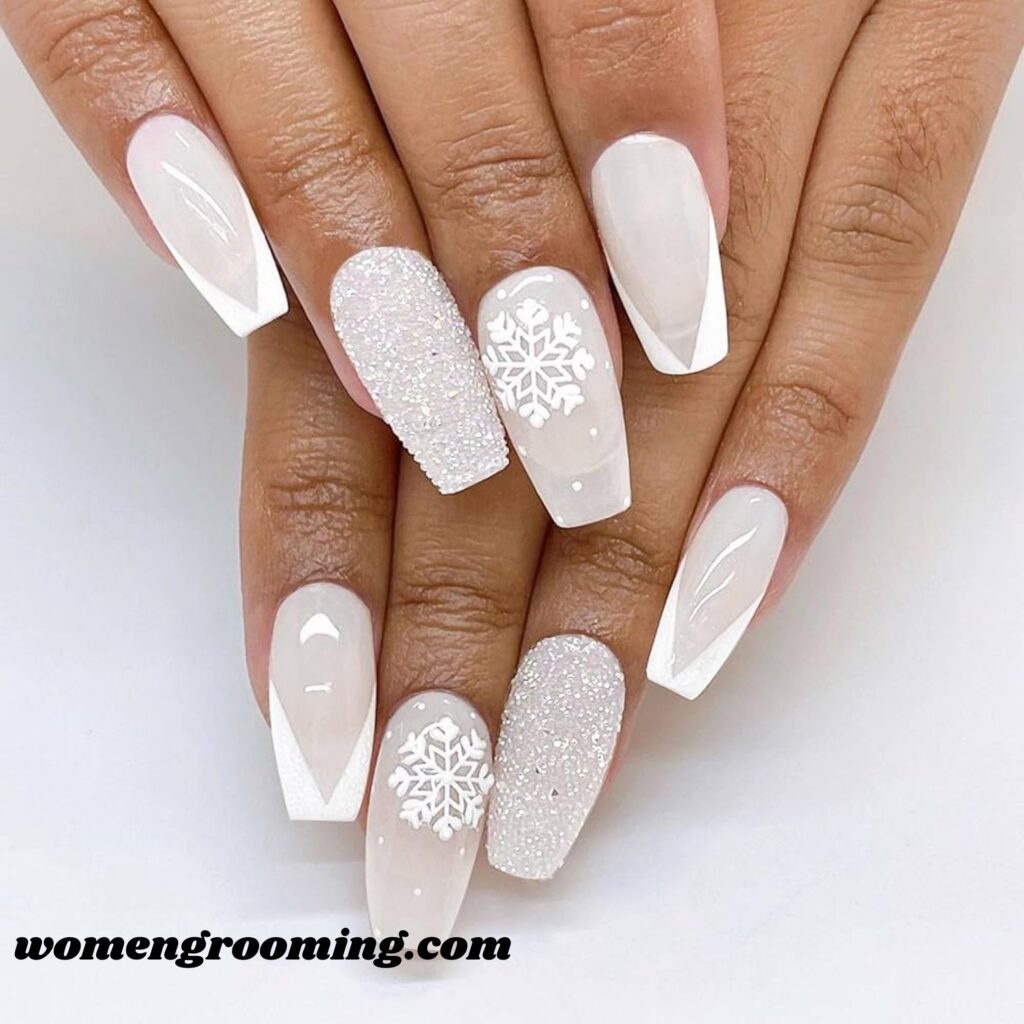 White Glitter Snowflake Tips