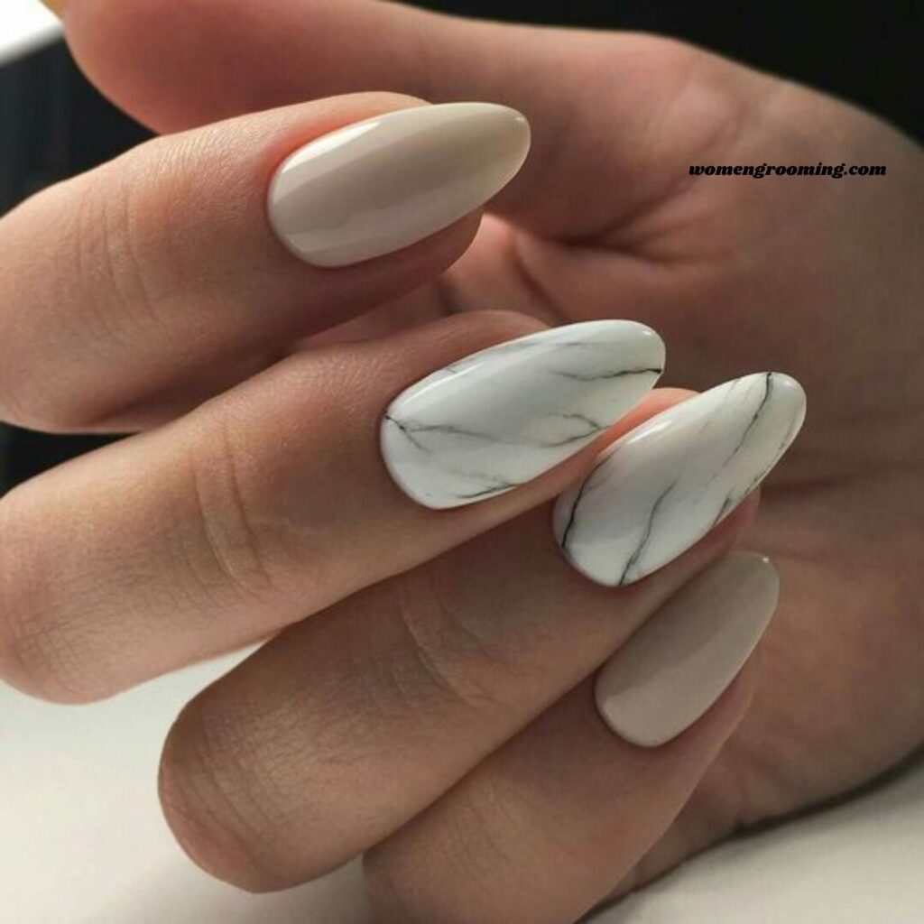 White Marble Accent Nails