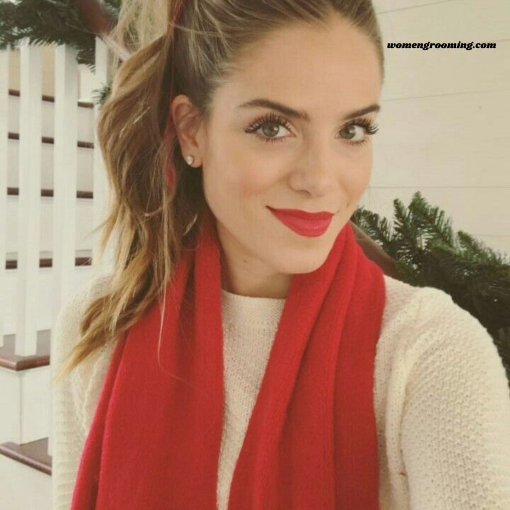 White Sweater with Red Scarf