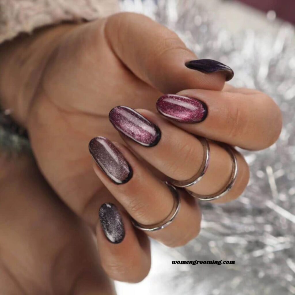 Wine Purple Cat Eye Nails