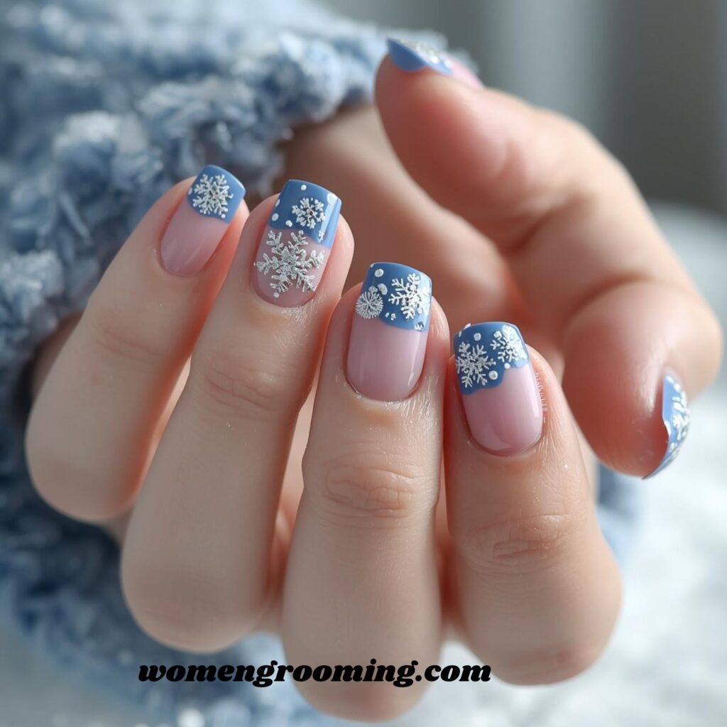 Winter French Blue Tips