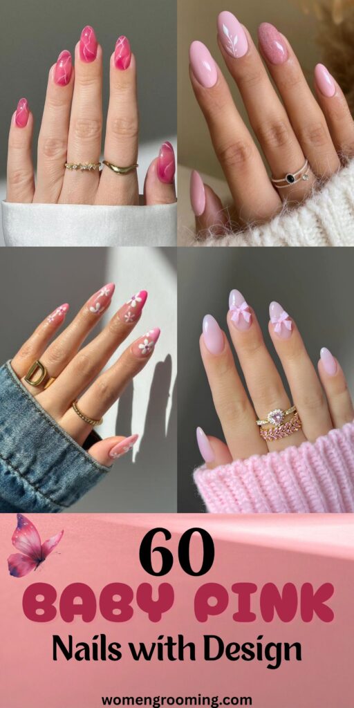 baby pink nails with design