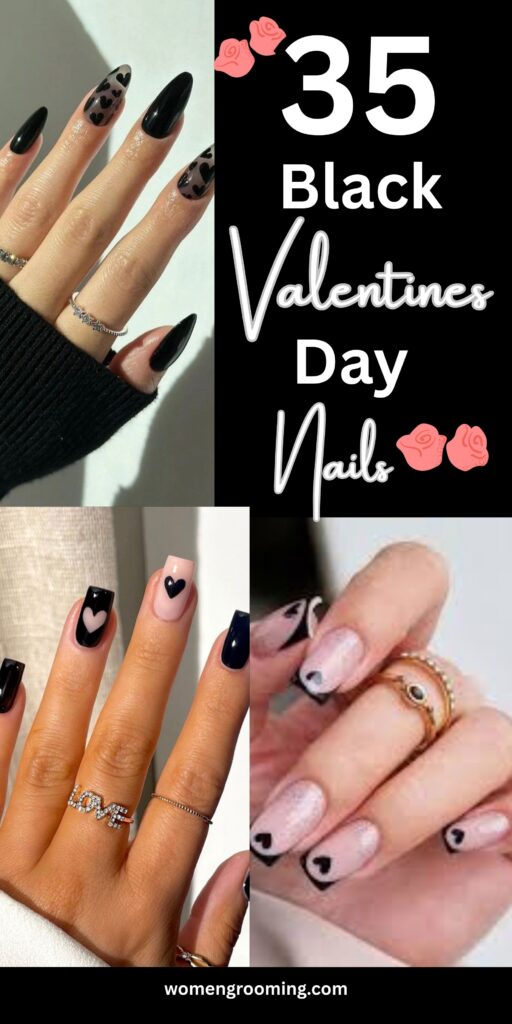 black valentine day nails