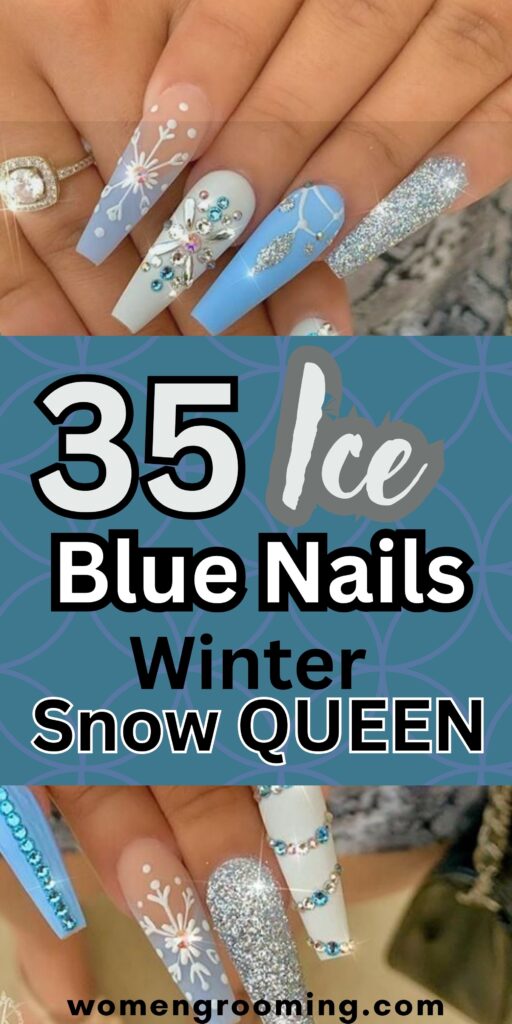 ice blue nails winter snow queen