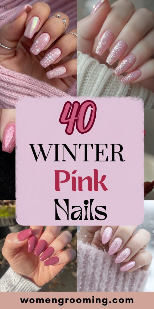 winter pink nails