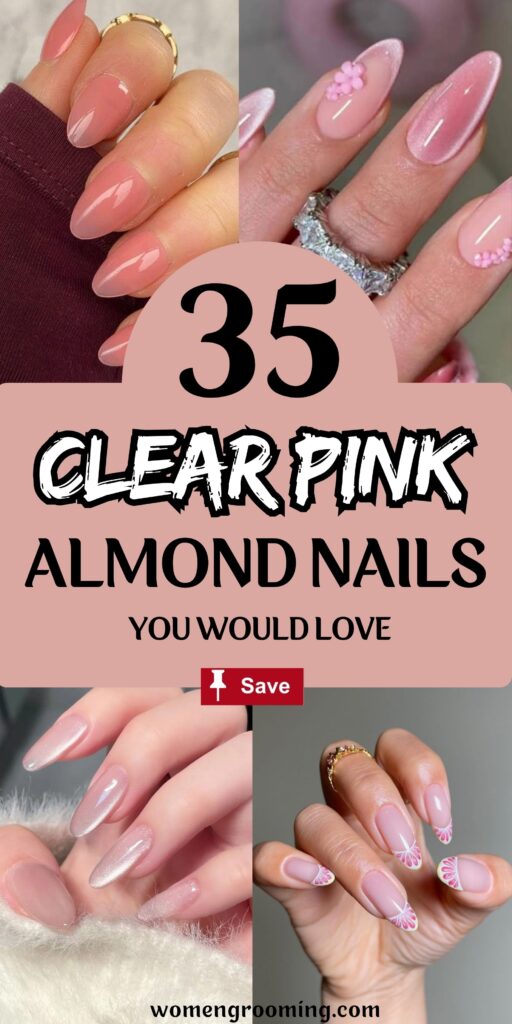 clear pink almond nails