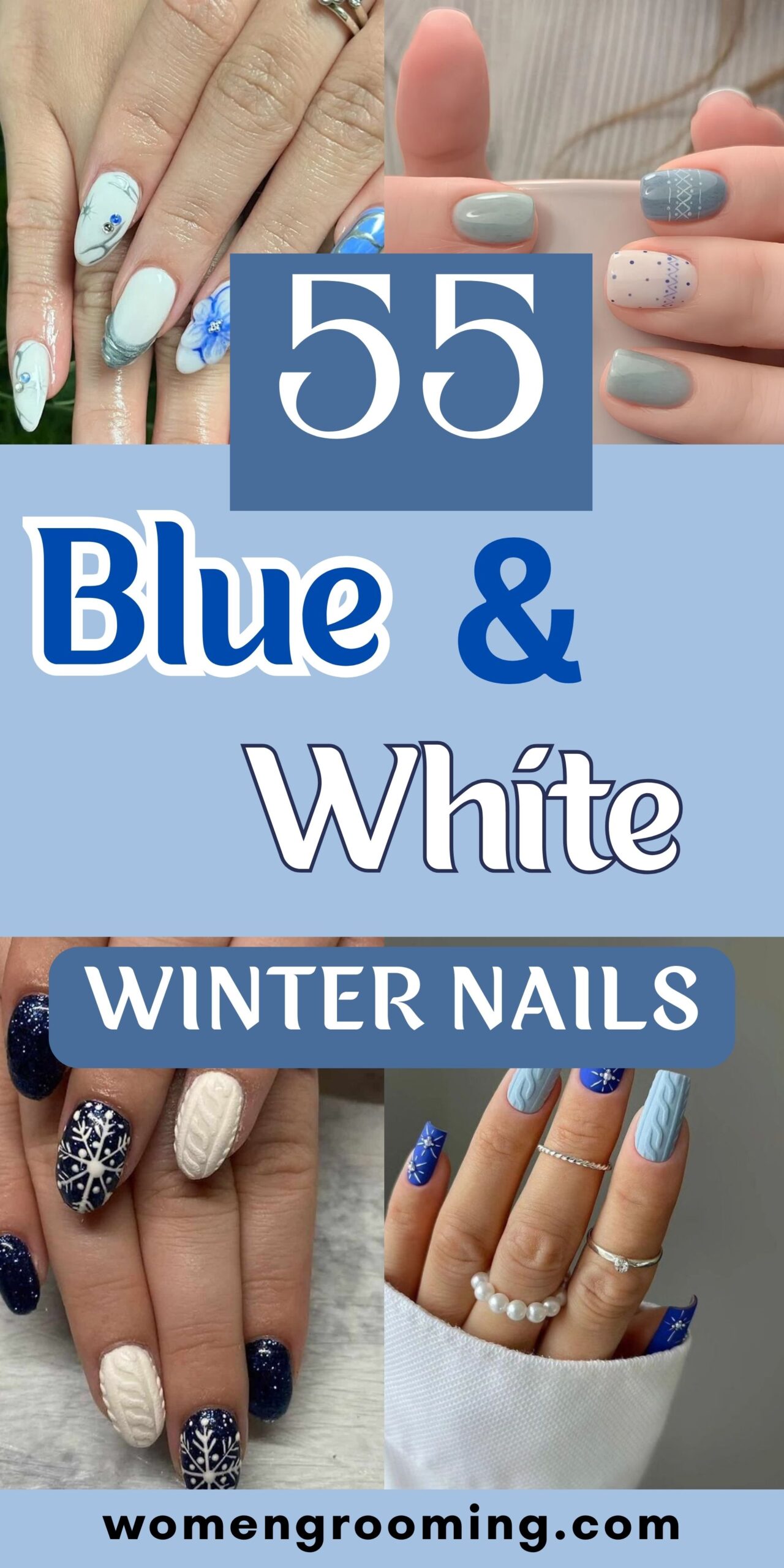 55 Blue and White Winter Nails That Look Icy & Chic