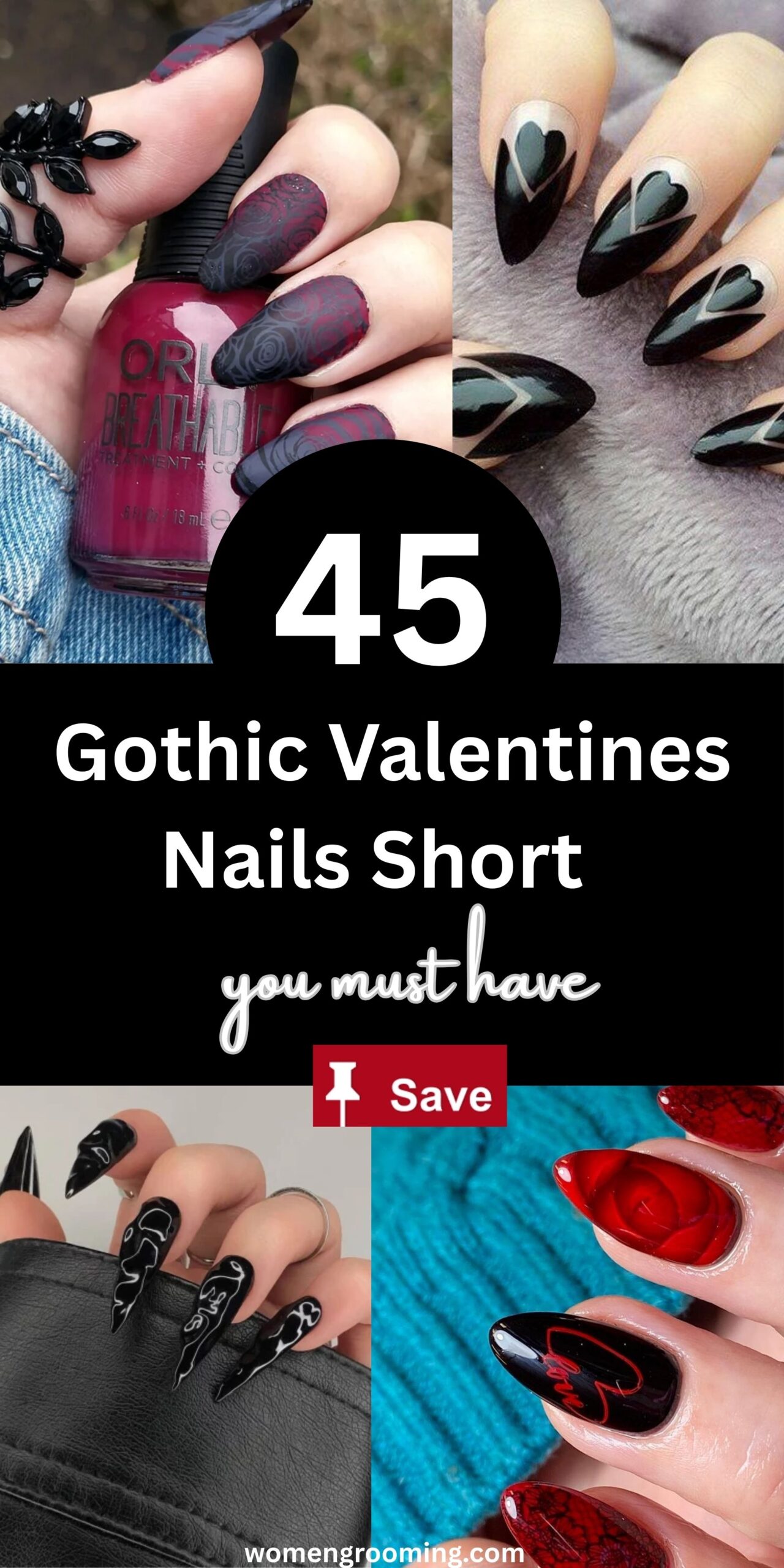 45 Gothic Valentine’s Nails (Short) That Look Dark & Romantic