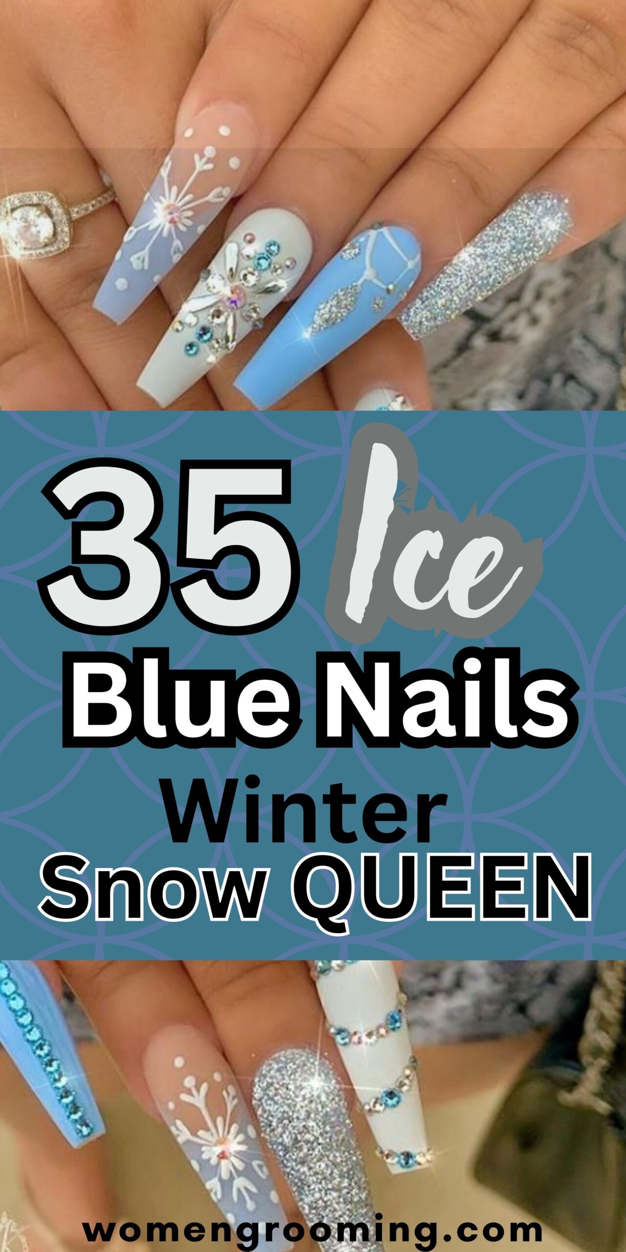 35 Ice Blue Nails Winter Snow Queen Looks