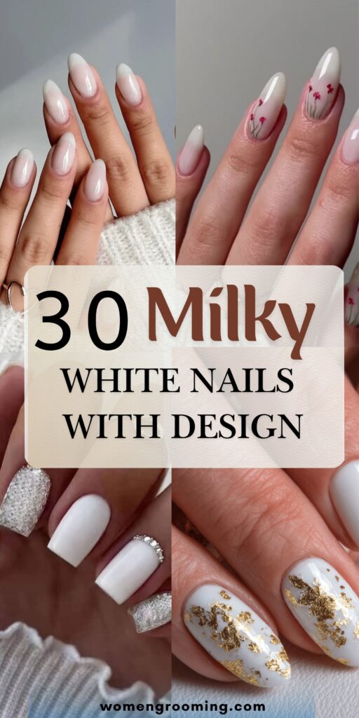 Milky White Nails with Design